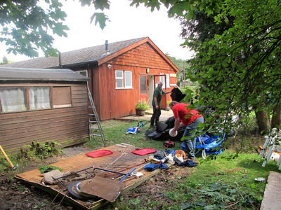 Flattened shed